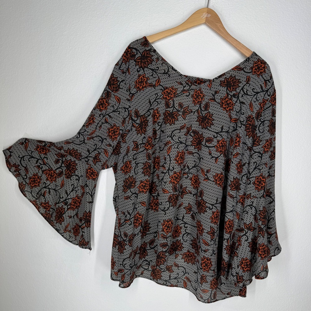 Avenue‎ Womens Boho Dark Floral Bell Sleeve Flowy Retro Plus 22 24 Party Office